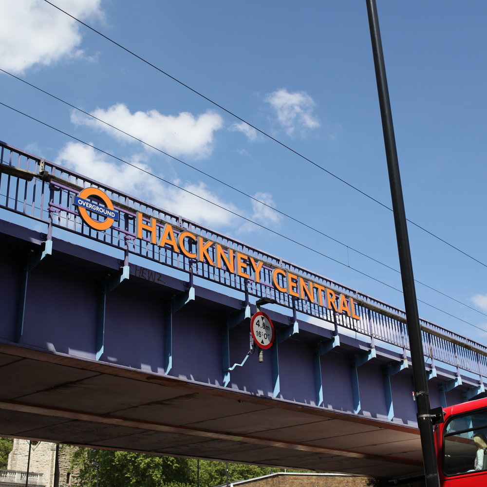 Hackney Central overground station bridge.