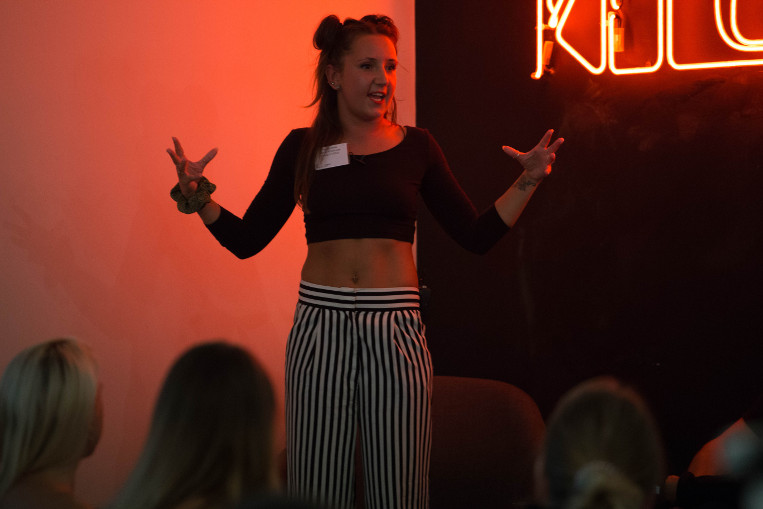 Alyssia White, instructor at House of Voga speaking.