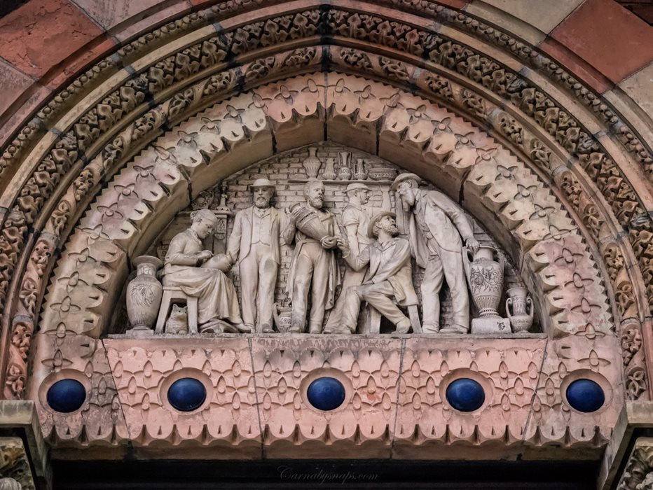 Stone carvings on the outside of China Works Workspace® property in Vauxhall.
