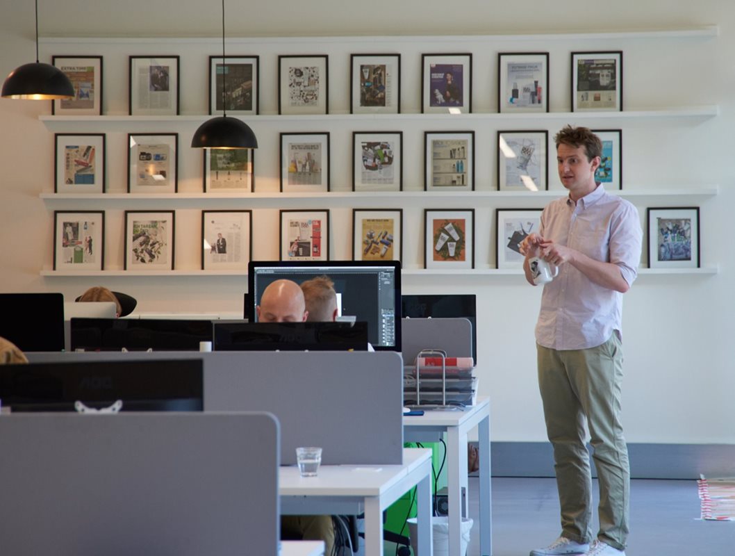 Simon Duffy inside the Bulldog skincare office.