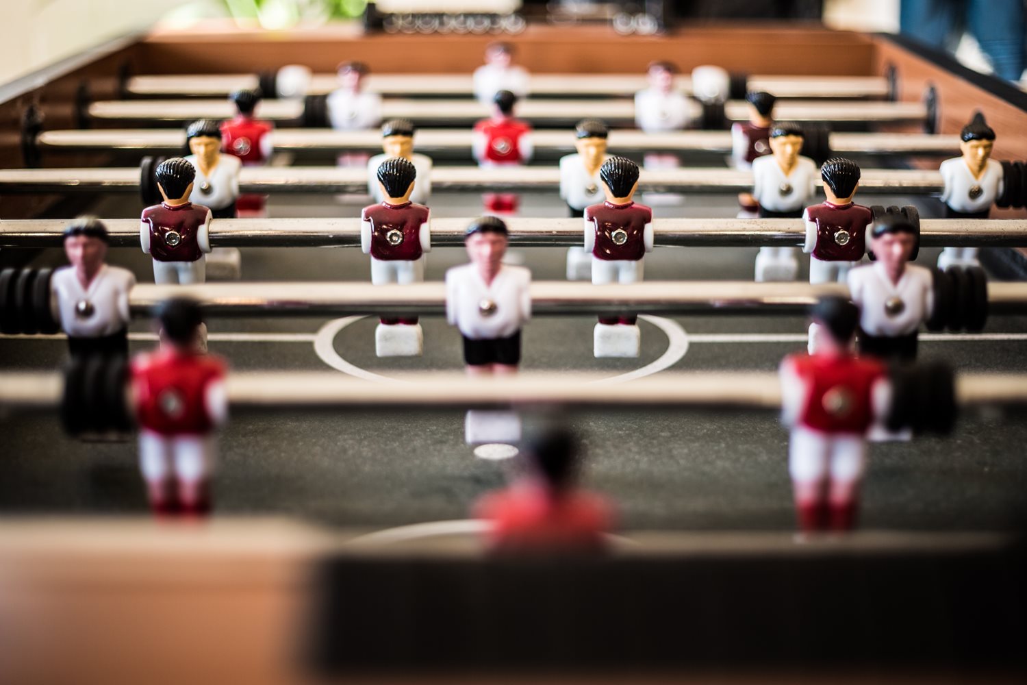 Close up image of table football.