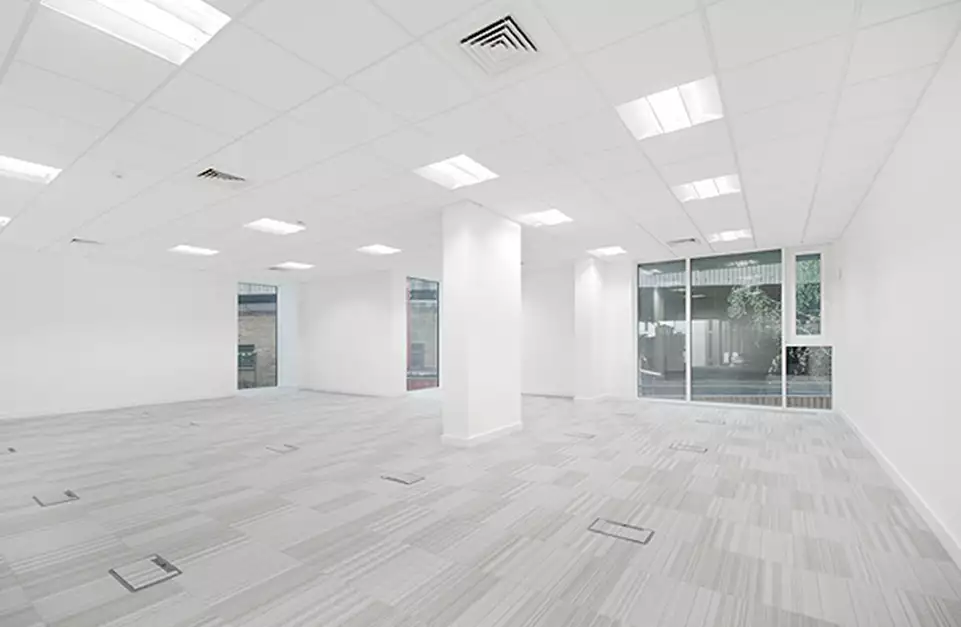Office space to rent at Cannon Wharf, Pell Street, Surrey Quays, London, unit CF.101, 947 sq ft (87 sq m).