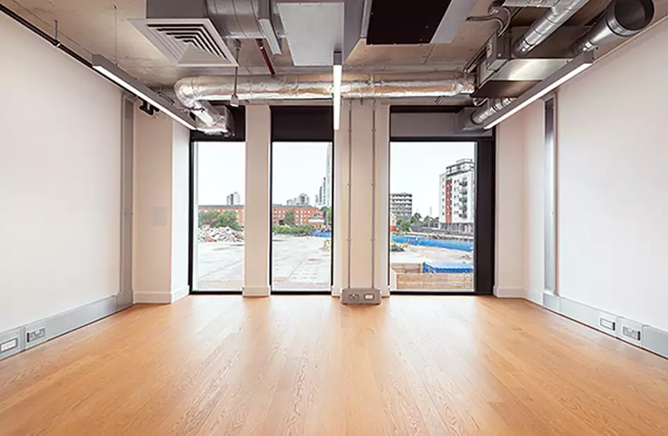 Office space to rent at Mirror Works, 12 Marshgate Lane, London, unit MI.106, 298 sq ft (27 sq m).