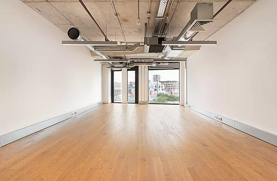 Office space to rent at Mirror Works, 12 Marshgate Lane, London, unit MI.204, 530 sq ft (49 sq m).