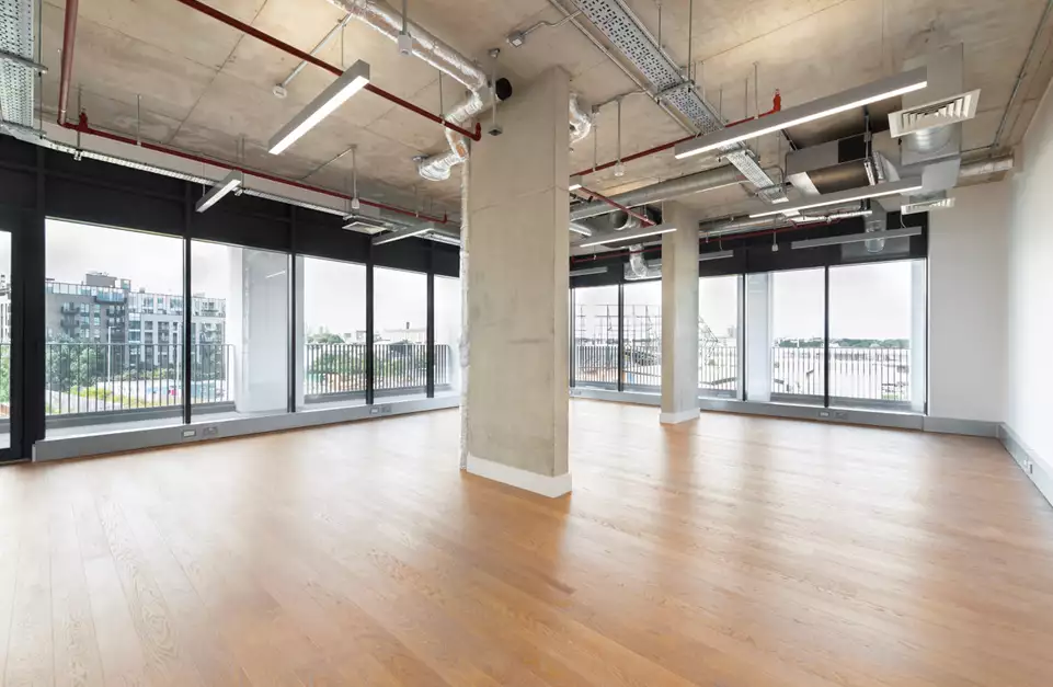 Office space to rent at Mirror Works, 12 Marshgate Lane, London, unit MI.312, 744 sq ft (69 sq m).